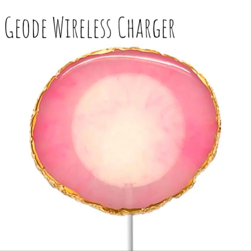"Pink Quartz Geode Crystal" Acrylic Wireless Phone Charging Pad by Phunkeetree
